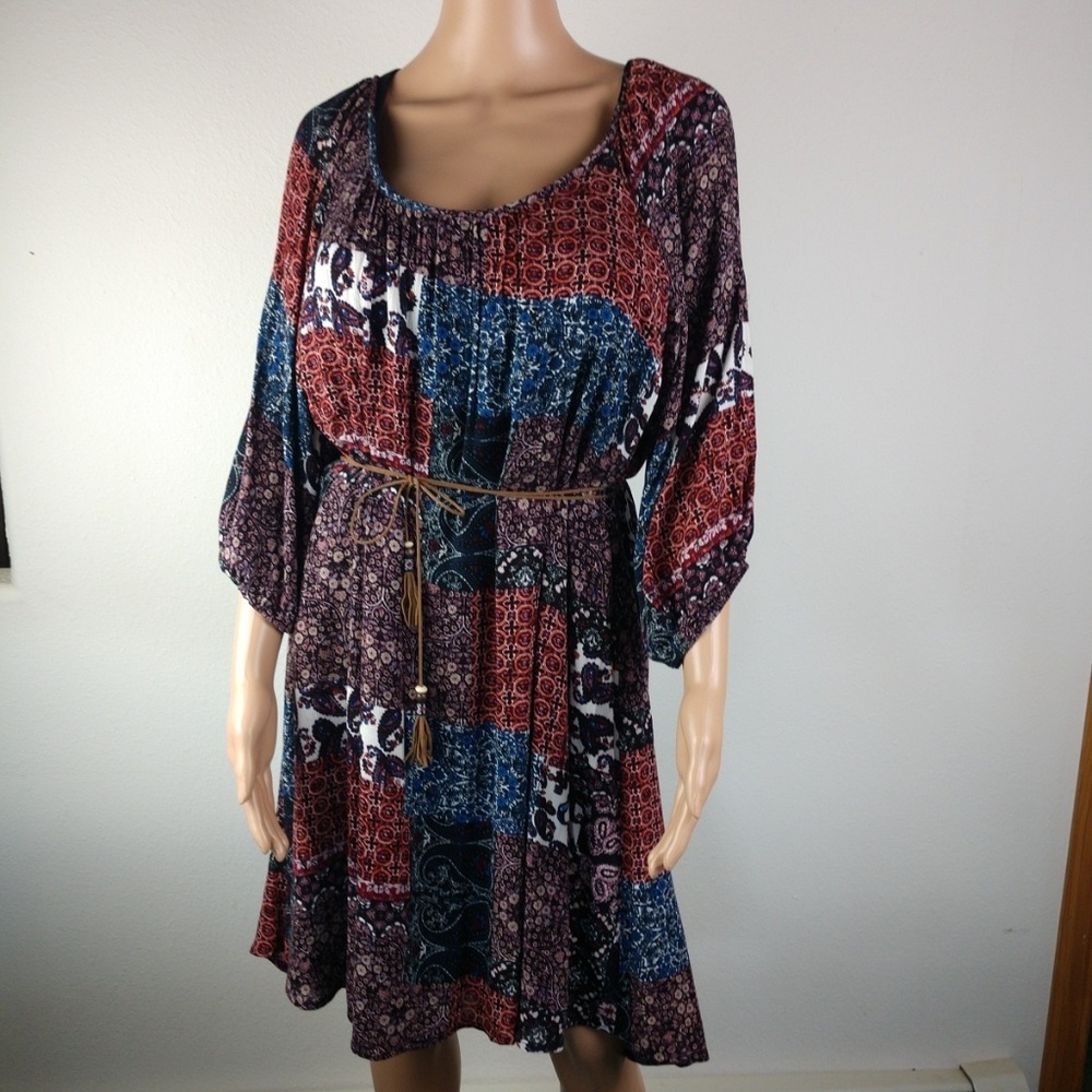 NAIF Hi Low Boho Patchwotk Dress sz 2x